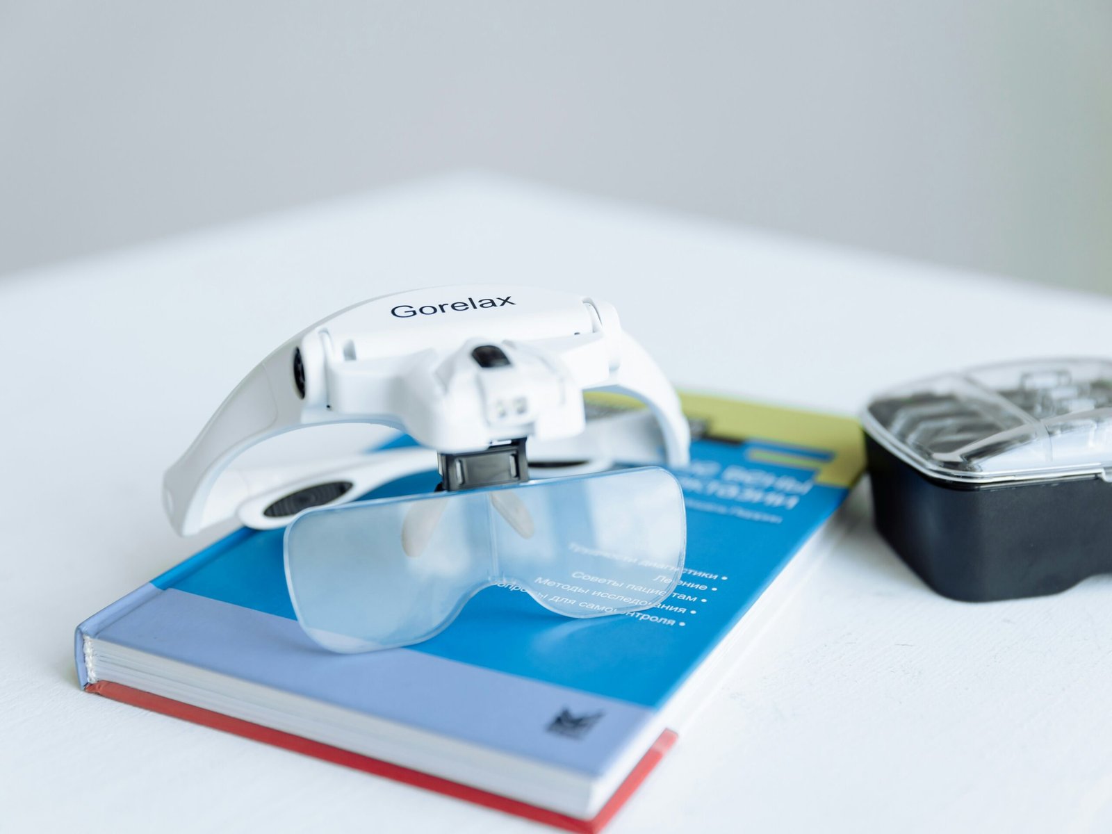 a camera and a book on a table